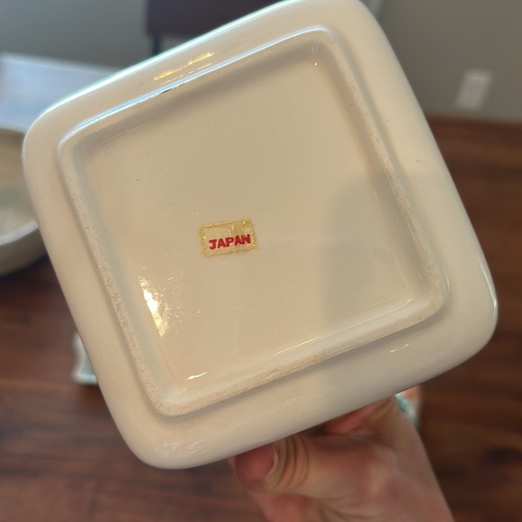 Vintage Made in Japan Square Ceramic Box With Lid Peach Floral Design With Tray - Picture 4 of 6